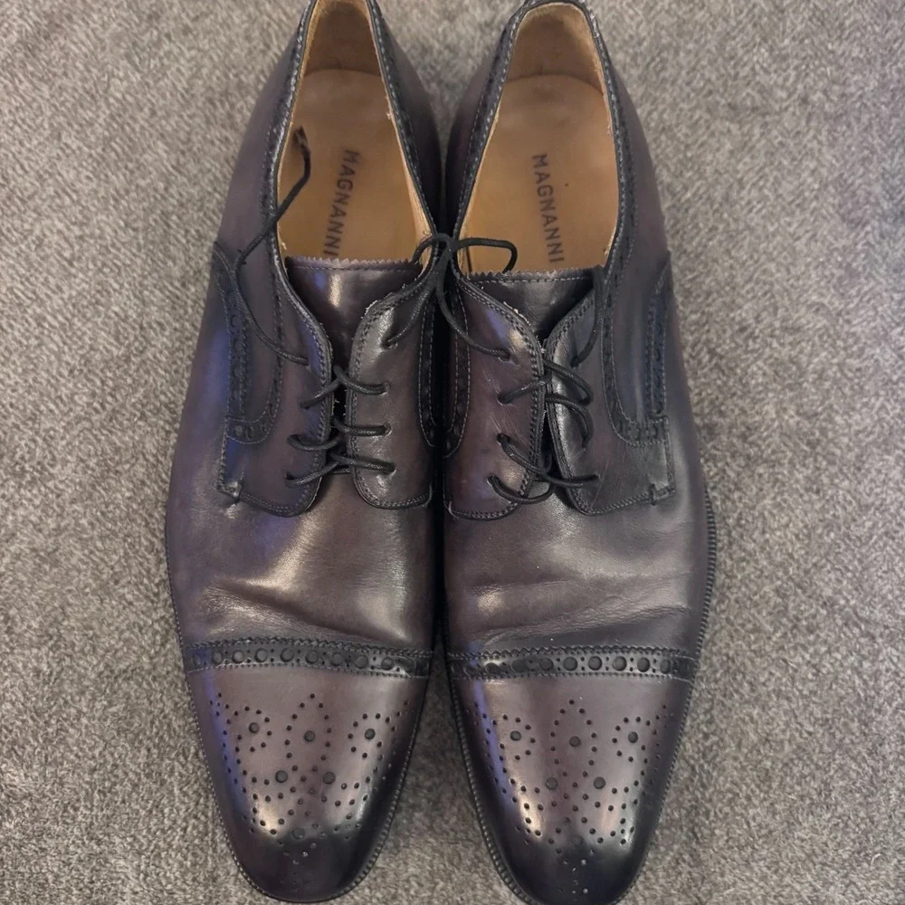 Magnanni Mens Leather Cap Toe Derby Brogues Dark Brown EU 42 US‎ 9.5 - Picture 2 of 13